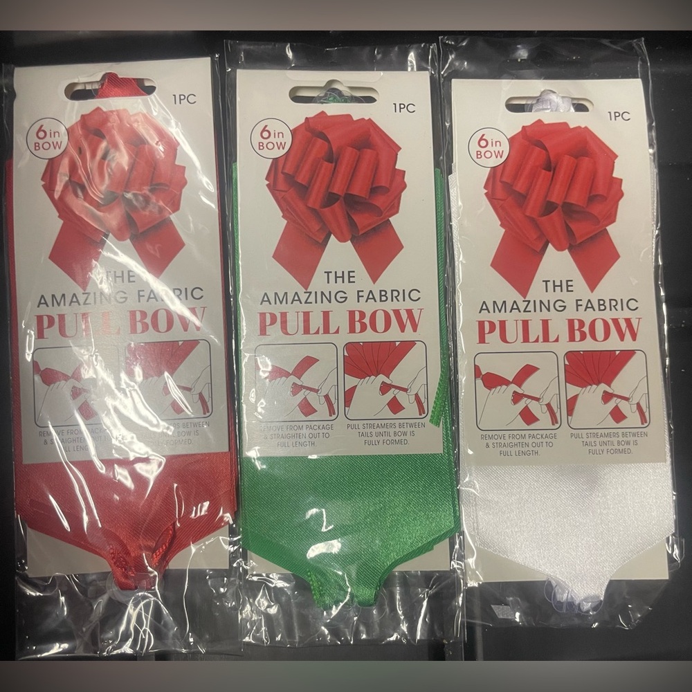 Set of 3 Pull Bow Set - Red, Green, and White!‎ NEW!